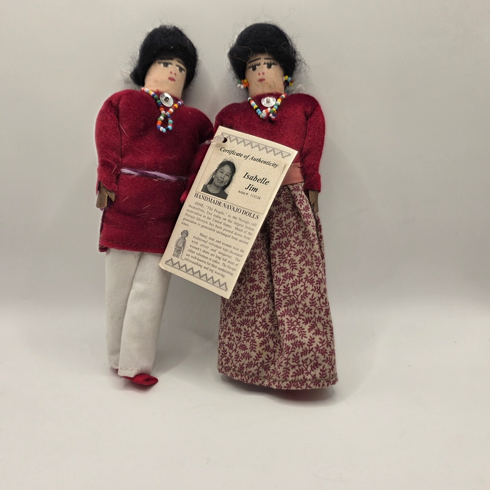 Handmade Navajo Dolls Isabelle Jim Artist 113124 Traditional Velveteen Set COA